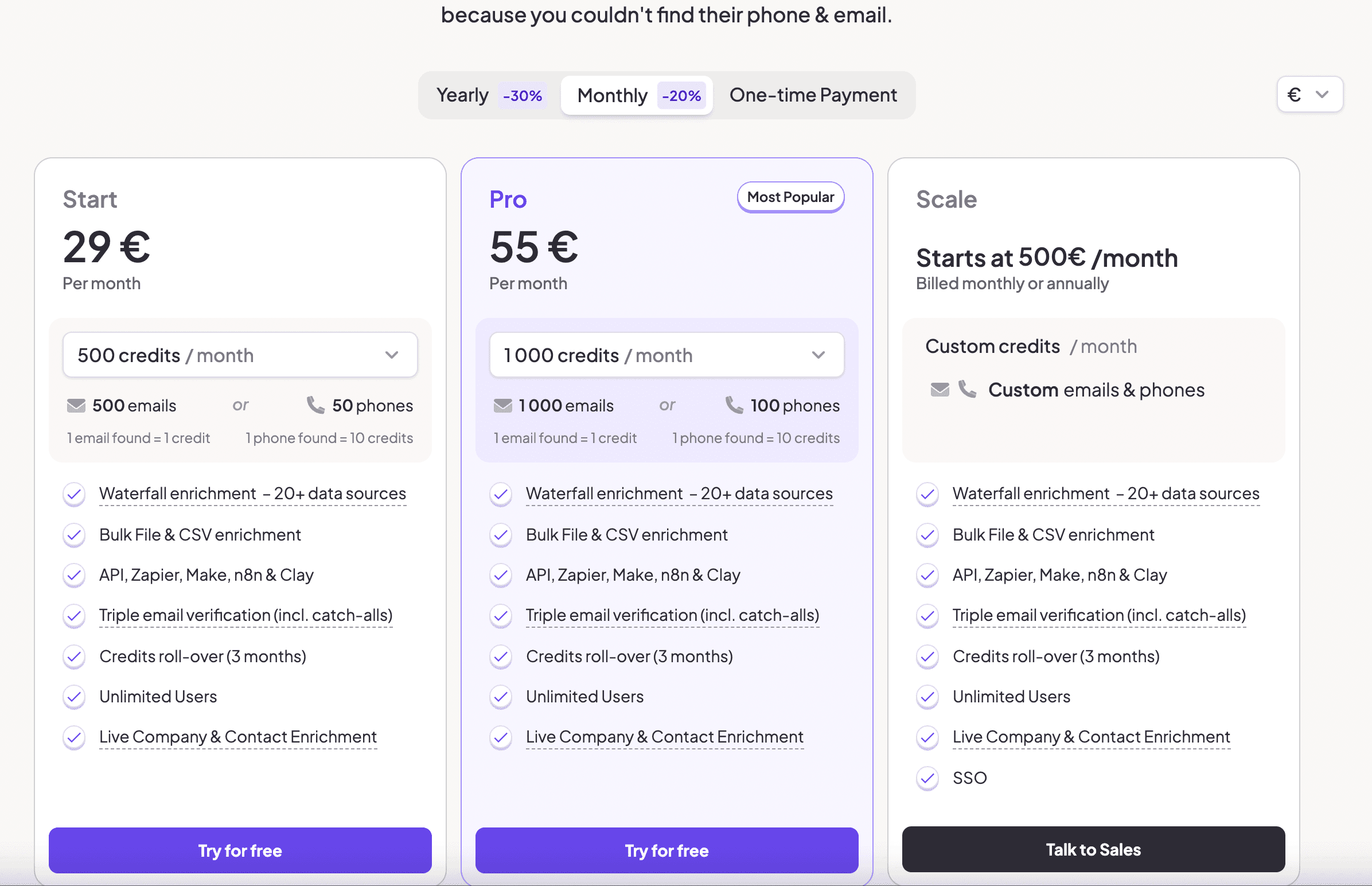 Transparent pricing, with 3 month credit rollover