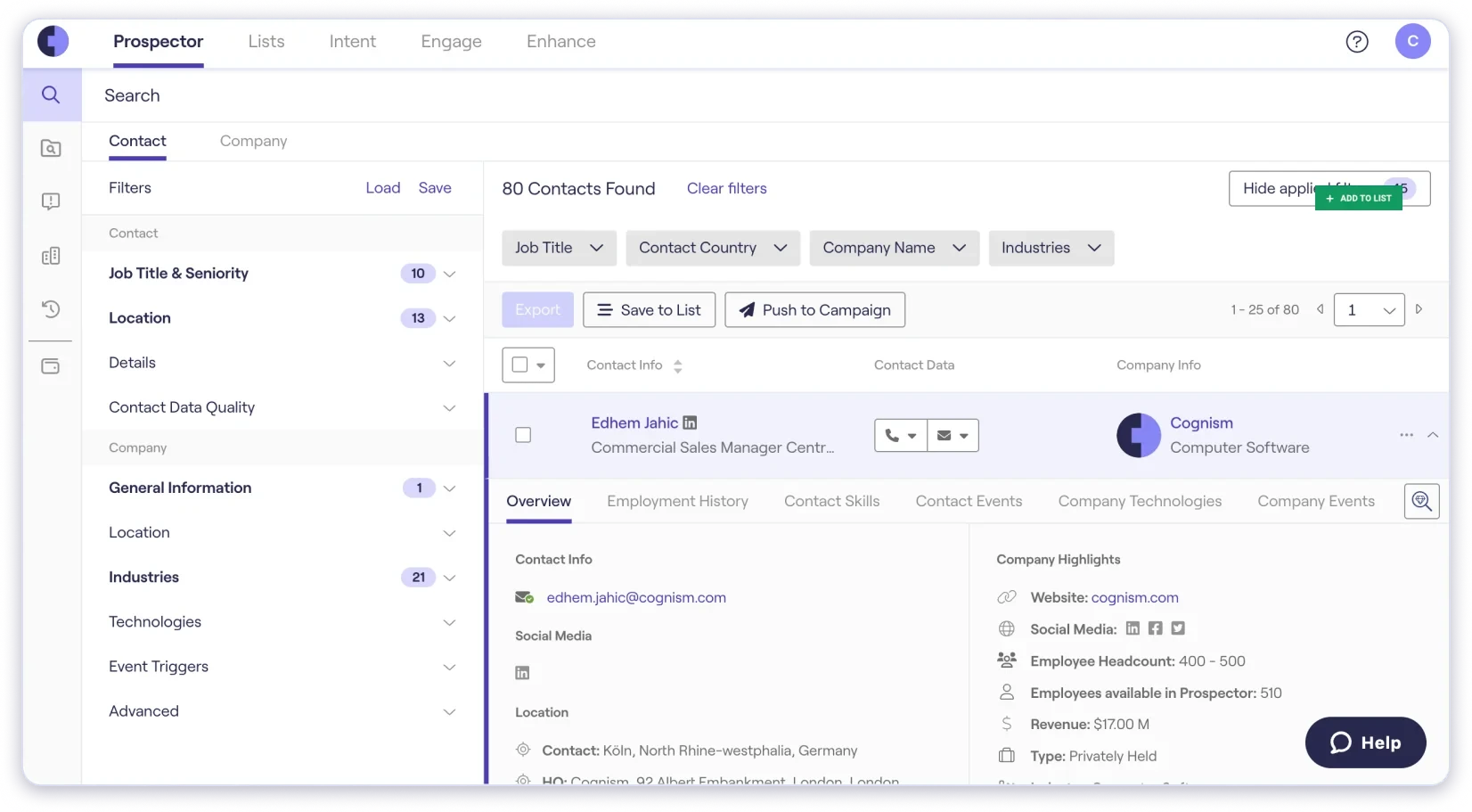 Prospector interface 