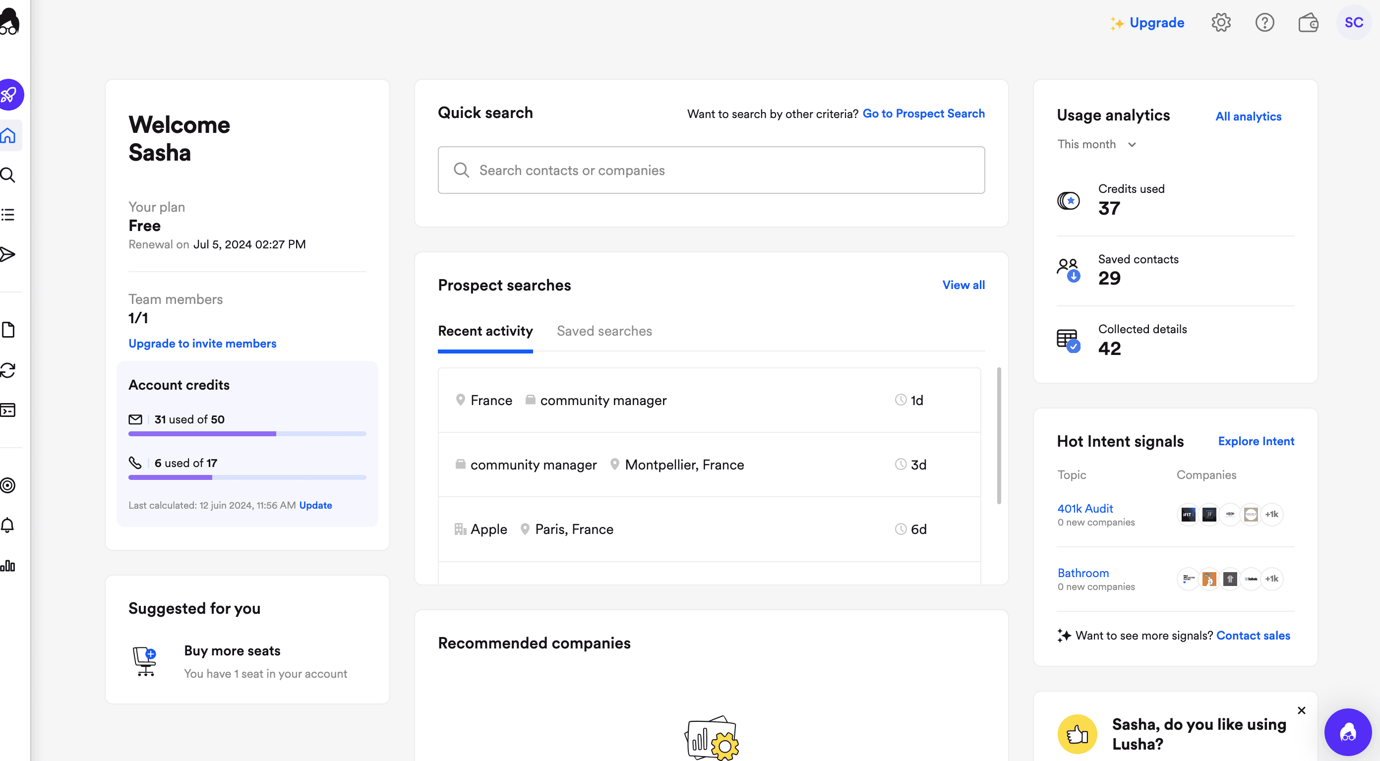 Lusha Dashboard